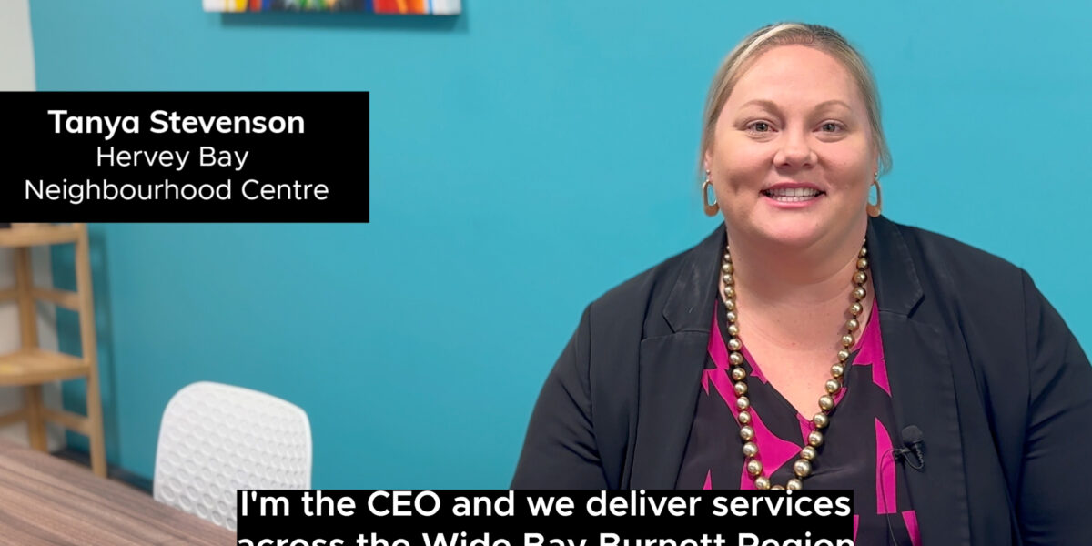 HBNC CEO Tanya Stevenson sitting in office at Hervey Bay Neighbourhood Centre