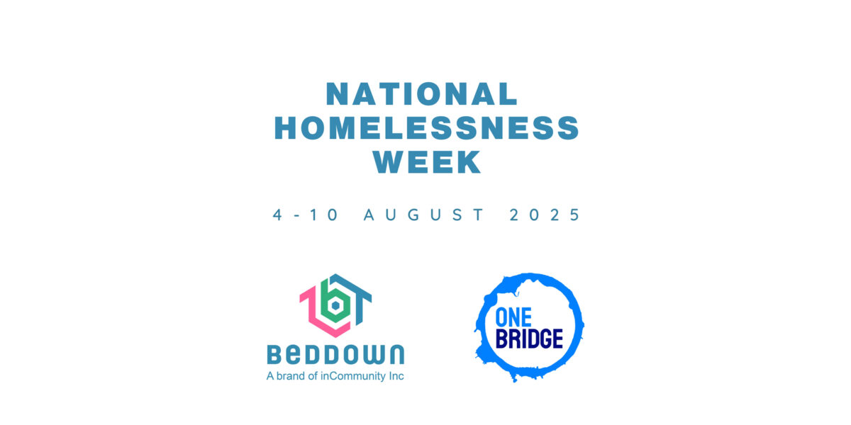 Text: National Homelessness Week 4-10 August 2025 with logos Beddown and OneBridge