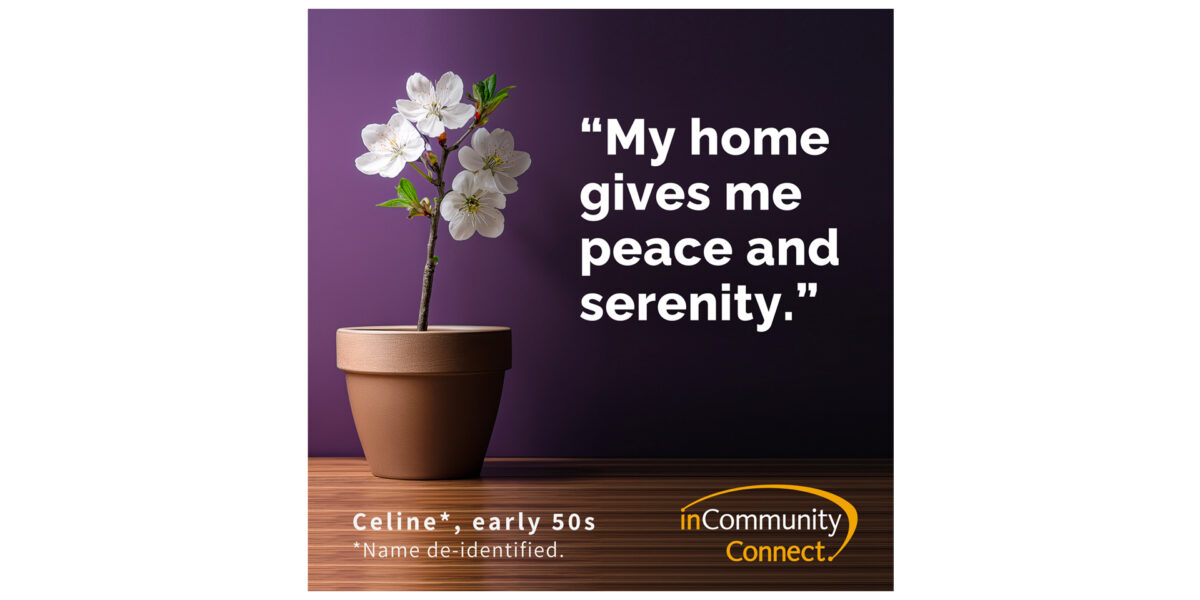 A potted plant with the words 